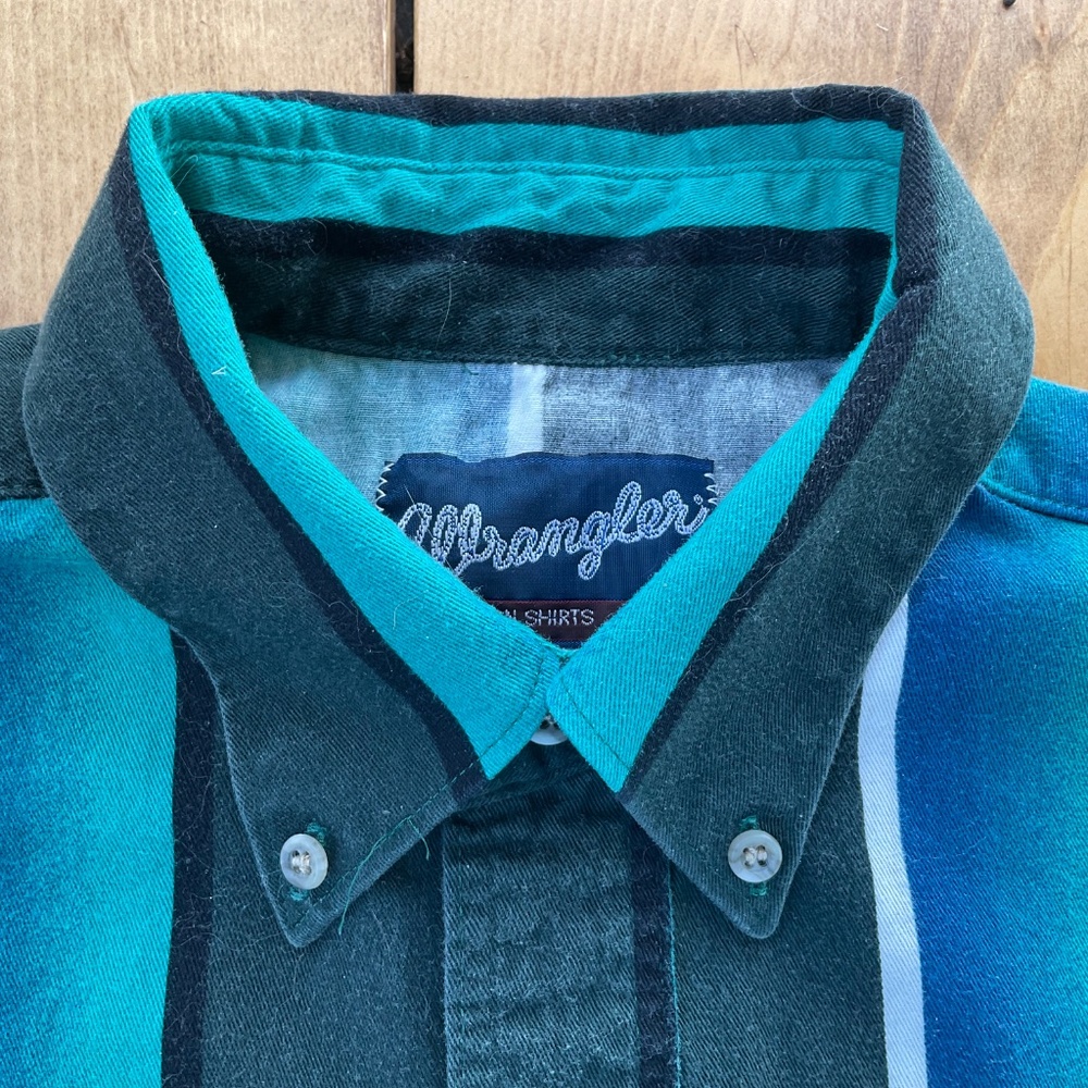 VINTAGE MENS 90s WRANGLER BRUSHPOPPER STRIPED LONG SLEEVE WESTERN COWBOY SHIRT - Picture 3 of 9
